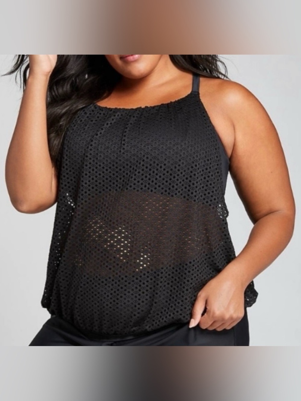 Swim by Cacique Lightly Lined Eyelet Mesh Tankini Swim Top